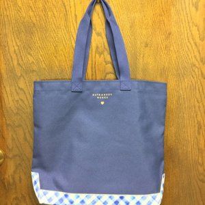BBW Bath & Body Works Signature Gingham Tote Navy Blue NEW NWT